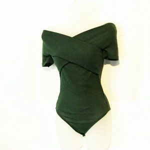Cross wrap knit body suite, Hunter Green M